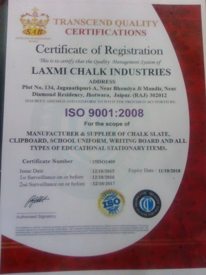 ISO Certification Laxmi Chalk Industries
